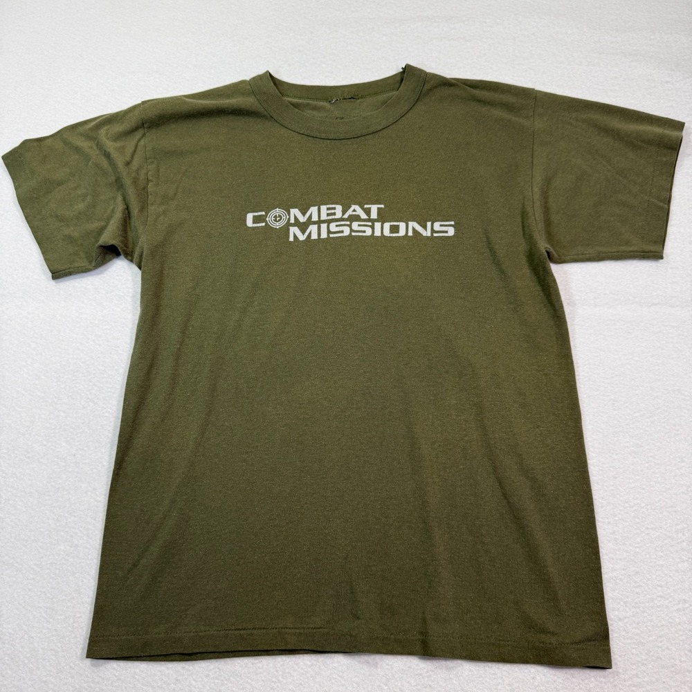 Combat Missions T-Shirt Mens L Green 90s Graphic‎ Military Style Target Logo VTG